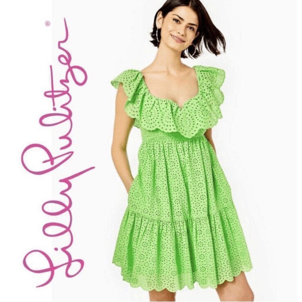 NWT Lilly Pulitzer Asteria Eyelet Babydoll Dress Cabana Green Size 0 - Picture 8 of 11